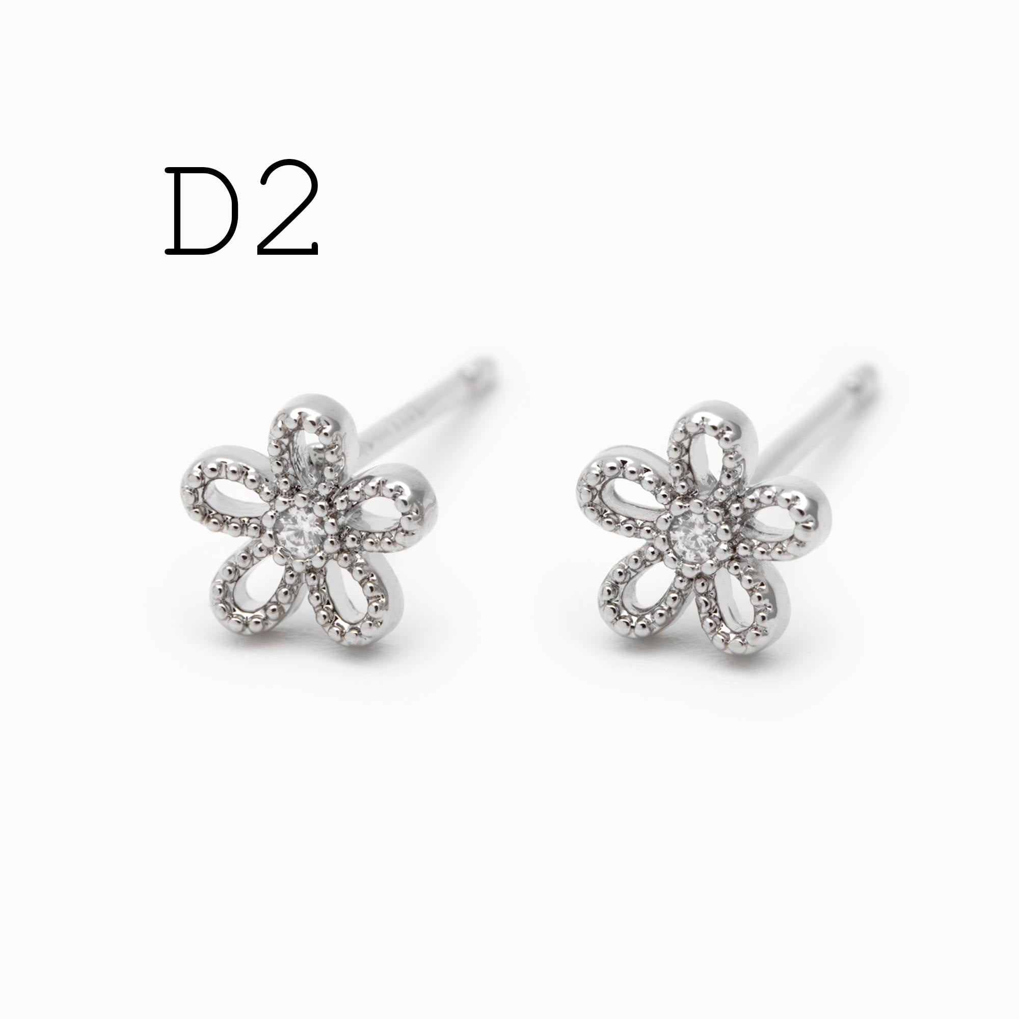 10pcs CZ Pave Gold/ Silver Flower Leaf Earrings, 18K Real Gold/ Rhodium Plated Brass, Dainty Stud Earrings (GB-3381)
